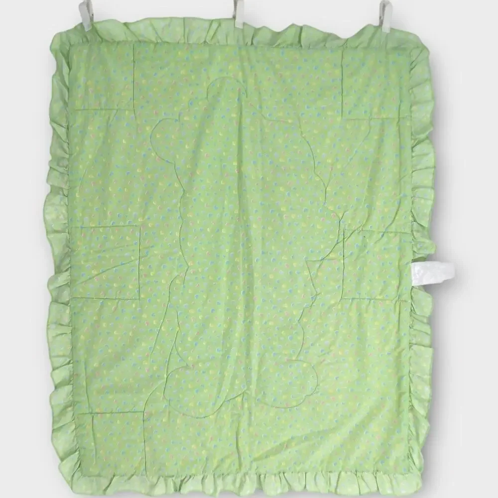 Vintage Care Bears Bedtime Bear Patchwork Baby Blanket Toddler Quilt Green ABC